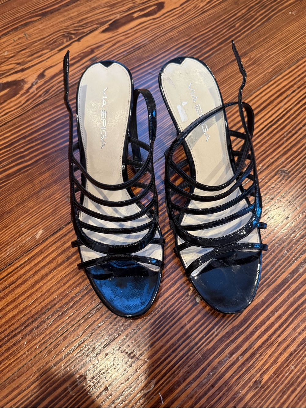 Via Spiga Black Patent Strappy Heeled Sandals